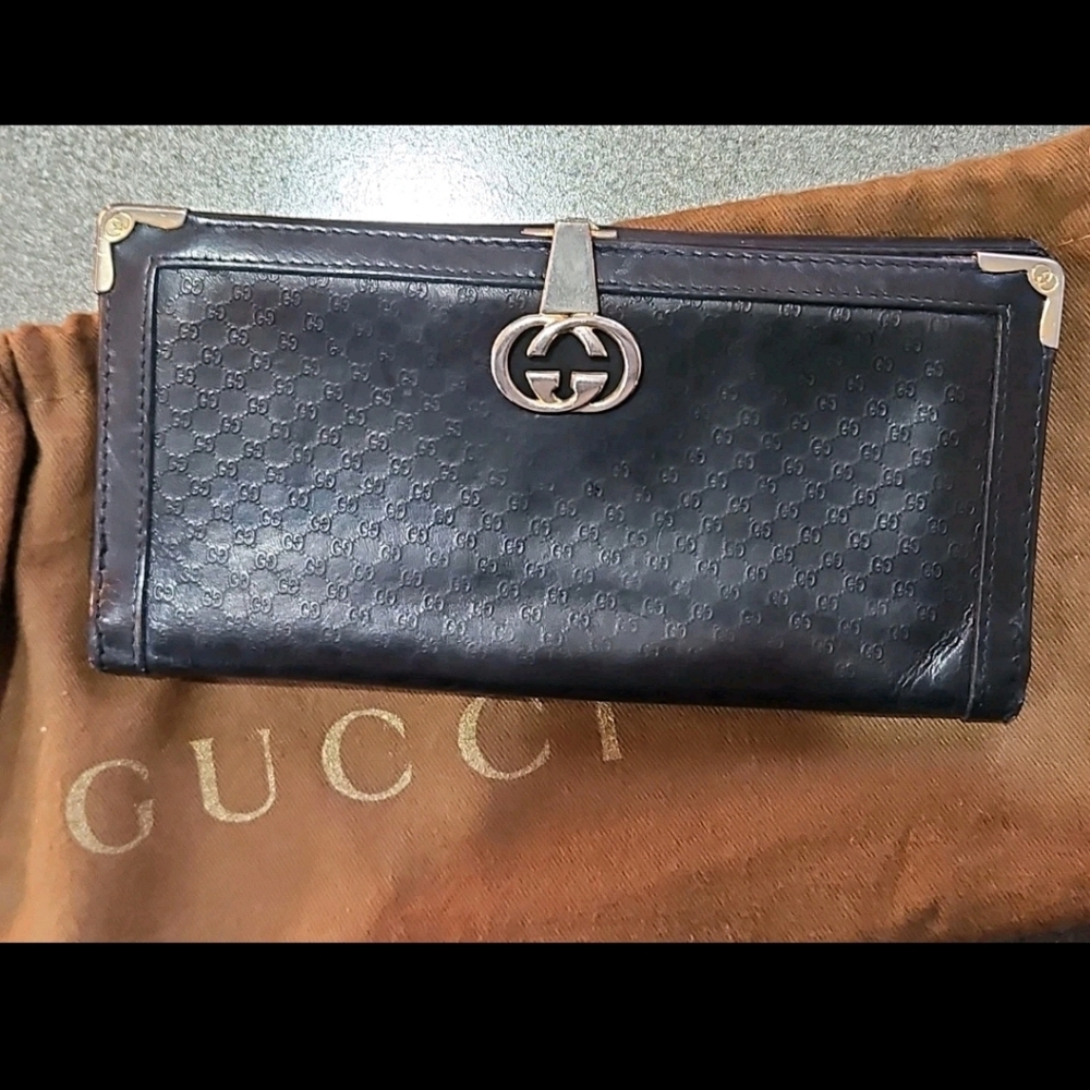 Vintage GUCCI guccissima Black Leather Wallet Rare Style!